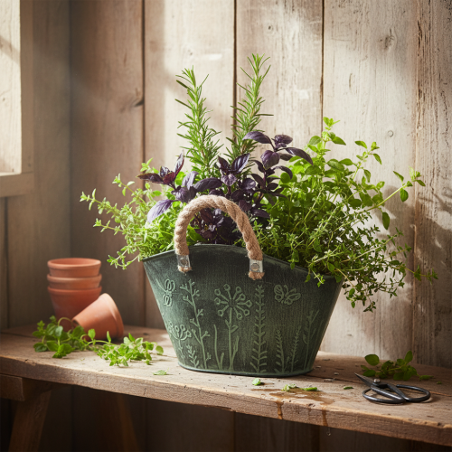 tételeket Virágcserép fülekkel, táska, fém, juta, 19×13,5×13,5cm