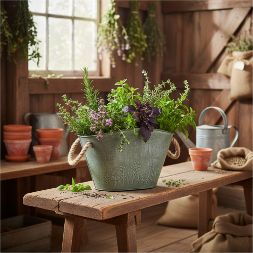 tételeket Virágcserép fülekkel, táska, fém, juta, 24,5×17×15,5cm