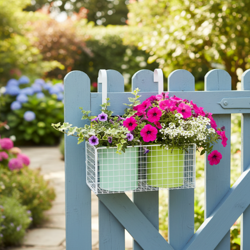 tételeket Függő fém virágcserép, zöld, erkélydekoráció, H22cm M23.5cm