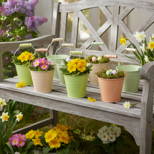 tételeket Vödör füles kankalin kaspó fém pasztell 11,5×8,5cm 8 db