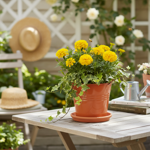 tételeket Dekoratív fém vödör/ültető, narancssárga-barna, Ø16cm, M14.5cm, 1.6L