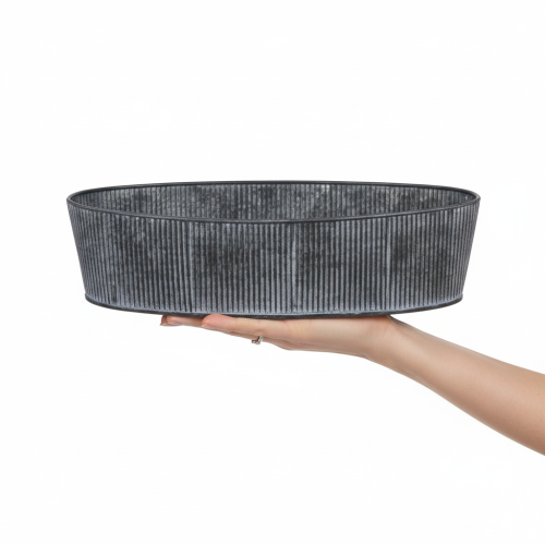 tételeket Ovális fémtál, fekete/szürke, vintage stílusú, 32,5/37 cm, 2 db-os szett