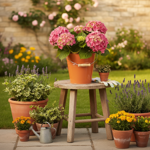 tételeket Dekoratív fém vödör/ültető, narancssárga-barna, Ø22cm, M21.5cm, 6L