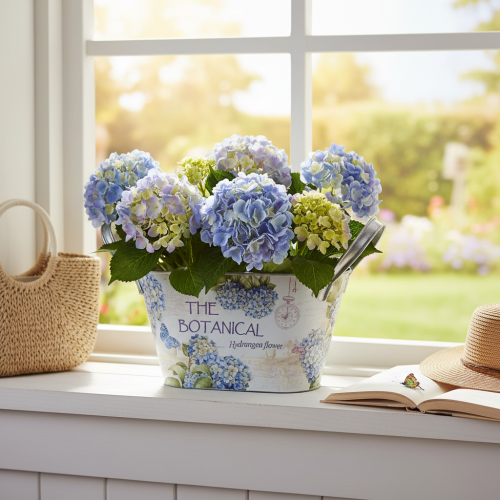 tételeket Virágtál fülekkel, hortenzia mintával, fém, 26×13×14,5cm