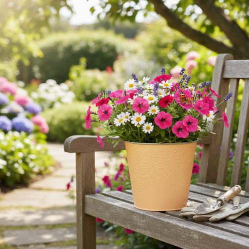 tételeket Fém virágtartó, pasztell narancssárga, Ø13.5cm M12.5cm