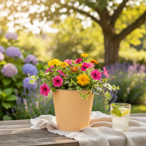 tételeket Fém virágtartó, pasztell narancssárga, Ø13.5cm M12.5cm