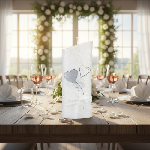 tételeket Esküvői gyertya, ezüst esküvői gyertya, fehér gyertya 220/85mm