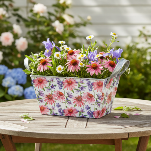 Jardiniere tavaszi virágláda fém dekoráció 20×12,5×10cm | Floristik24.hu