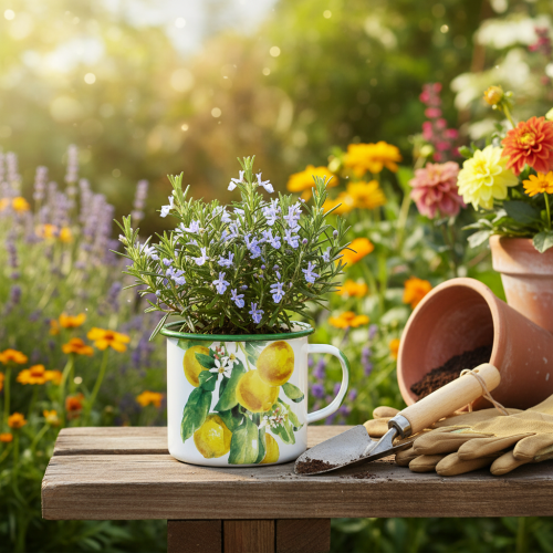 tételeket Zománcozott kaspó, díszcserép citromággal, mediterrán stílusú kaspó Ø9.5cm M10cm