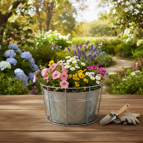 tételeket Drótkosár ültetőcserép, rugós kosár, fém, Ø26cm