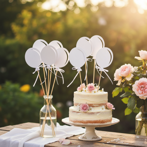 Virágdugó csokor dekoráció tortafeltét ballon fehér 28cm 8 db | Floristik24.hu