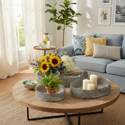 tételeket Dekoratív fémtál ovális mintával szürke 25,5/29/34,5 cm 3 db-os szett