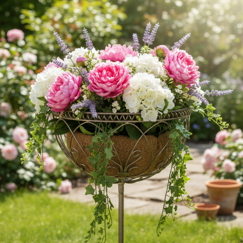 tételeket Fém kerti kosár, vintage stílusú dekorációs elem stílusos kültéri használatra, 95 cm