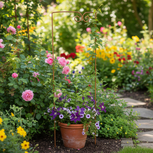 tételeket Rácsos, kúszónövény, ívelt díszítőelem virágágyásokhoz és növénycserepekhez, 75 cm