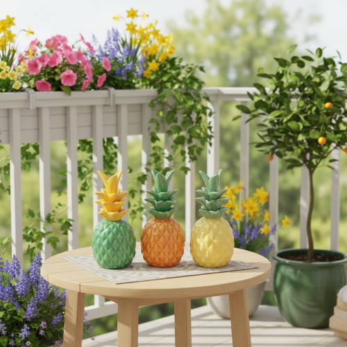 tételeket Dekoratív ananász kerámia dekoráció, vegyes színek, 17 cm, 3 darab