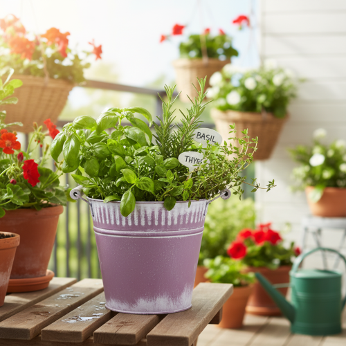 Bádogvödör, lila és fehérre meszelt, Ø19cm M17cm, 1 db. | Floristik24.hu