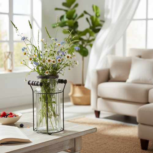 tételeket Üvegpalack fémkosárban, ideális dekoráció a nappaliban, 20 cm