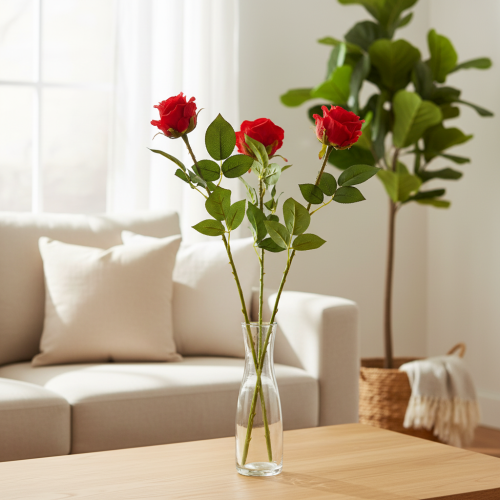Rózsaág selyemvirág műrózsa piros 72cm 3db | Floristik24.hu