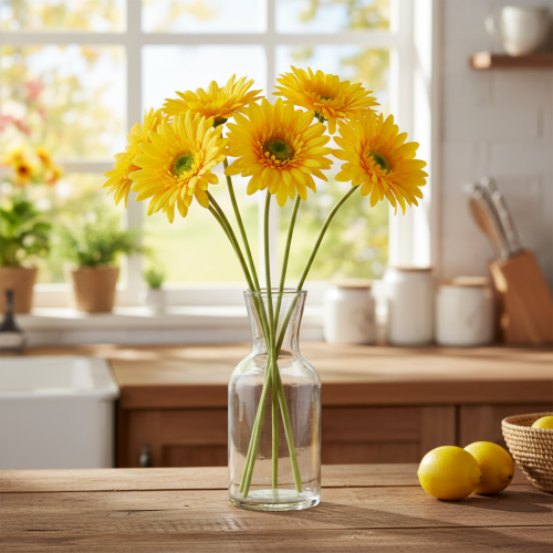 Műgerbera virágok, napsárga, kerti virág, 47 cm, 6 darab | Floristik24.hu