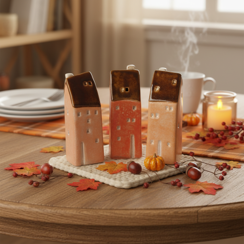 Dekoratív kerámia miniatűr ház ablakokkal, 14 cm, 3 darab | Floristik24.hu