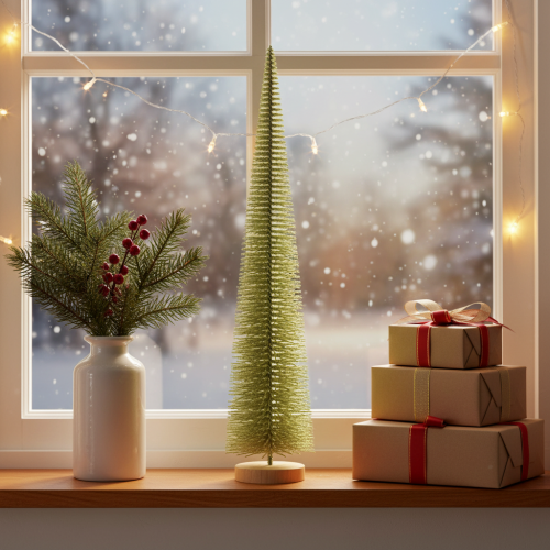 Műfenyő, díszfa fa talapzaton, 60 cm | Floristik24.hu