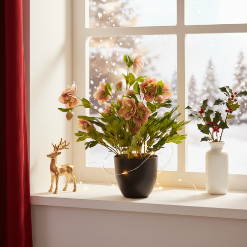Művirág cserepes hunyor, karácsonyi rózsa, lakberendezési tárgy, 50cm | Floristik24.hu
