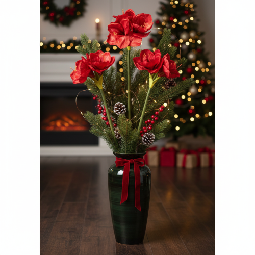 Művirág amarillisz, piros, hosszú szár, vázába és kompozícióba, 77 cm | Floristik24.hu