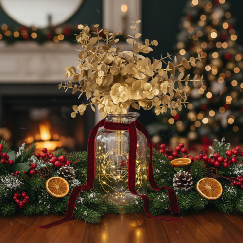 Mesterséges eukaliptusz növény, arany színű díszág asztaldísznek, 24cm | Floristik24.hu