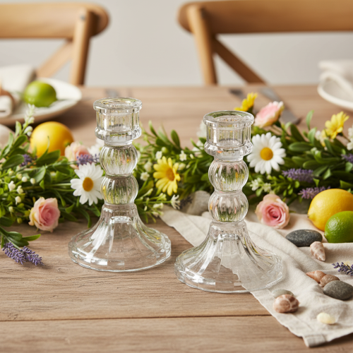 Átlátszó gyertyatartó, klasszikus dizájn, asztaldísz, 12 cm, 2 darab | Floristik24.hu