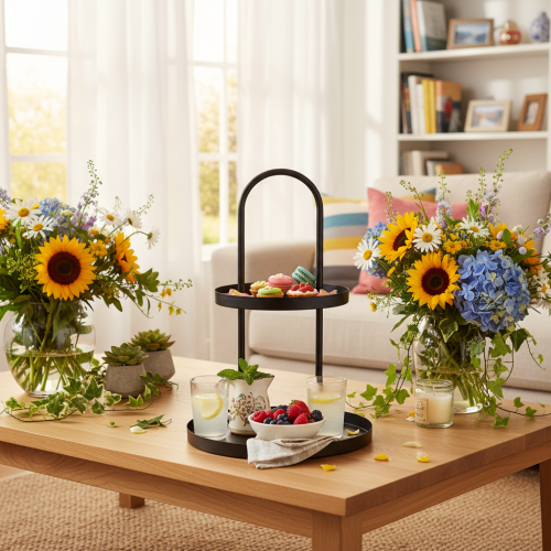 Fém kétszintes kerek dísztálca 58cm | Floristik24.hu