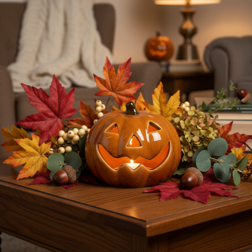 Kerámia Tök LED Halloween Dekoráció Kis 10cm | Floristik24.hu