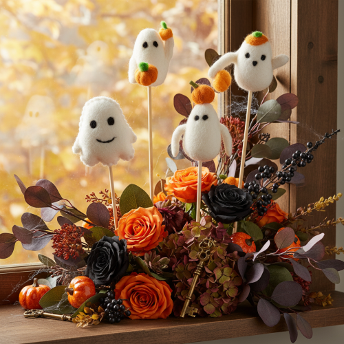 tételeket Szellemfigurák fapálcákon, Halloween dekoráció, 54 cm, 8 darab