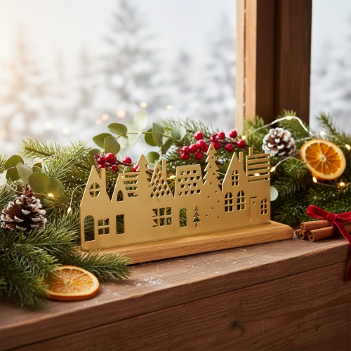 Adventi ház sziluett dekoráció fa alapon 29cm | Floristik24.hu