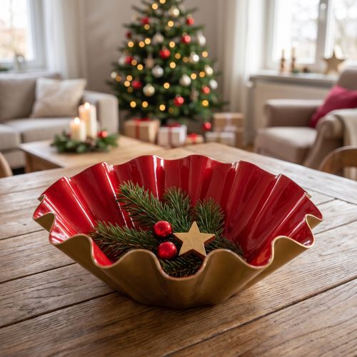 Dekoratív tál/sütőforma, zománcozott hatású, piros és arany, Ø12,5 cm, M4 cm | Floristik24.hu