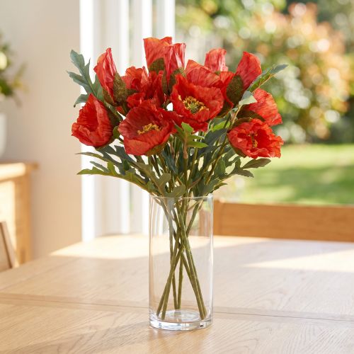Mák díszítés Mák mesterséges piros 45 cm csokor 3 db-mal | Floristik24.hu