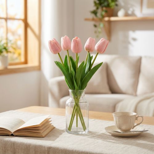 Művirág tulipán rózsaszín, tavaszi virág 48cm 5 db | Floristik24.hu