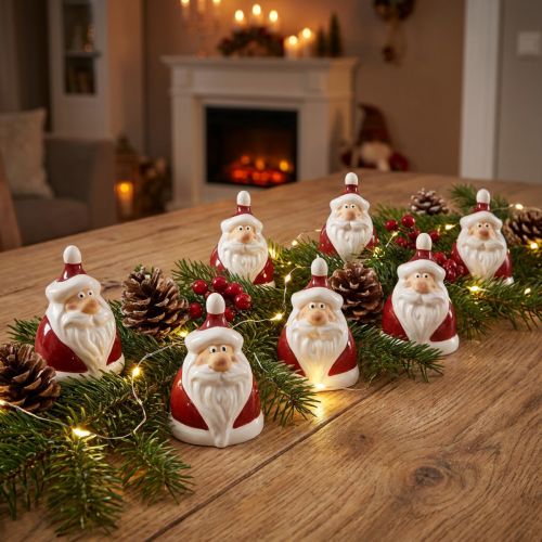 Kerámia Mikulás figura, piros-fehér, 6,4cm – Ünnepi karácsonyi dekoráció – 6 db | Floristik24.hu