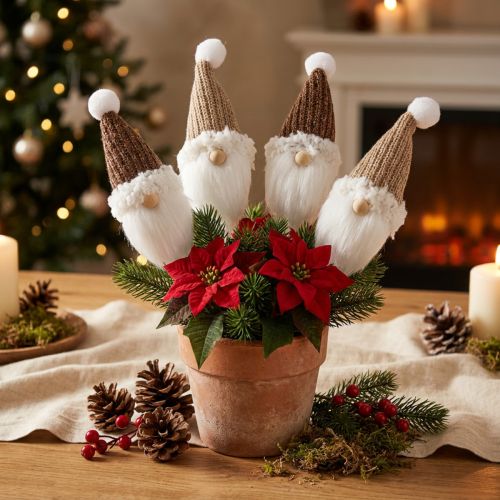 Díszdugós gnome karácsonyi fehér barna 4x11cm 4 db | Floristik24.hu