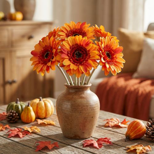 Mesterséges gerbera virág, művirág narancs Ø11cm 50cm | Floristik24.hu