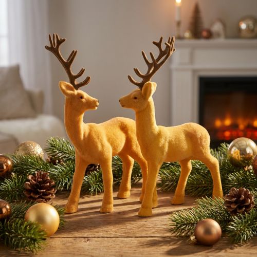Szarvas deco rénszarvas sárga barna állományú H20,5 cm 2 db-os készlet | Floristik24.hu