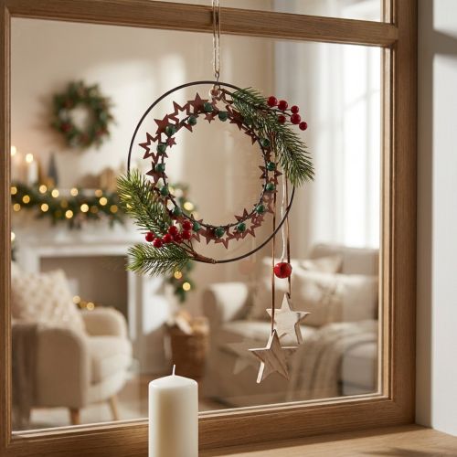 Függesztett dekoráció Karácsonyi díszgyűrű fém fa vintage Ø19cm | Floristik24.hu