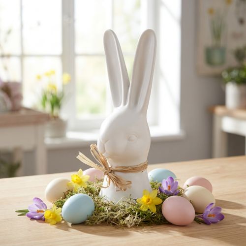 Nyúlfej dekoráció Húsvéti nyuszi fehér nyúl kerámia 17cm | Floristik24.hu
