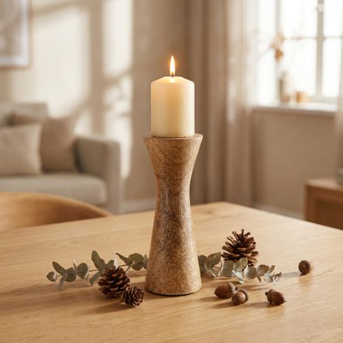 Gyertyatartó Modern Gyertyatartó Fa Natúr Ø6cm H16cm | Floristik24.hu