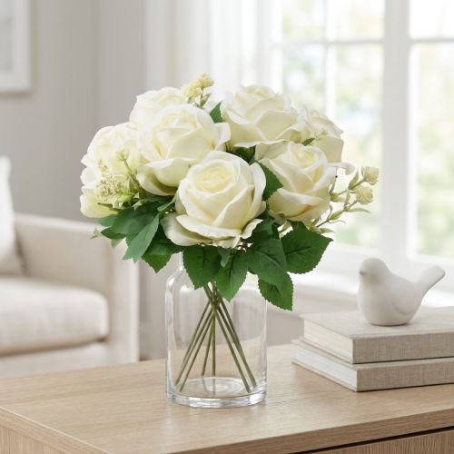 Műrózsák Művirág csokor Rózsák Fehér Pick 42cm | Floristik24.hu