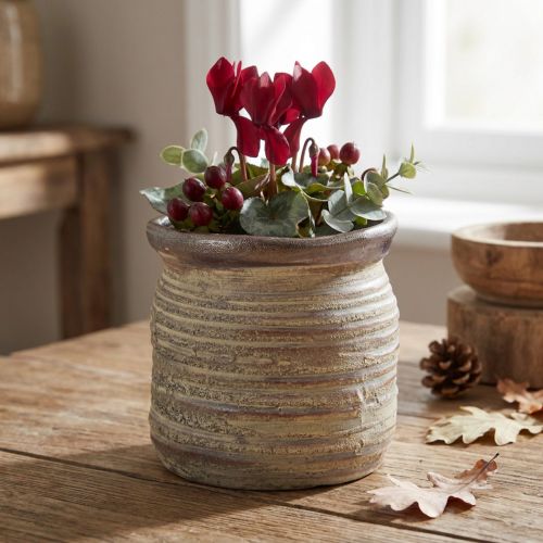 Kerámia cserepes díszváza metál szürke barna 14×14cm | Floristik24.hu