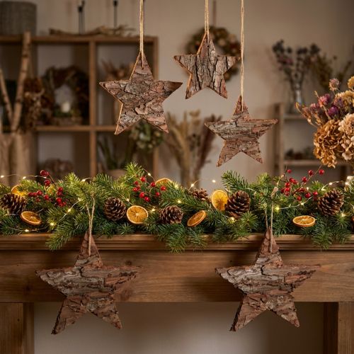 tételeket Díszcsillagok akasztható fenyő fenyőcsillagok natúr 15cm 4 db