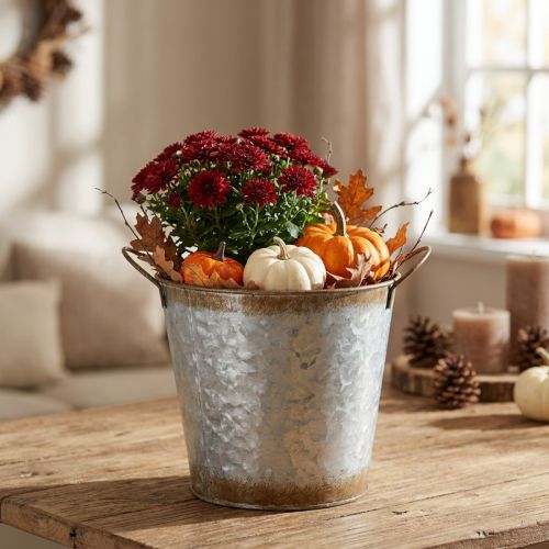 Dekoratív kaspó fülekkel, ültetővödör, fém edény, ezüst, rozsdás acél, Ø17cm M16.5cm | Floristik24.hu
