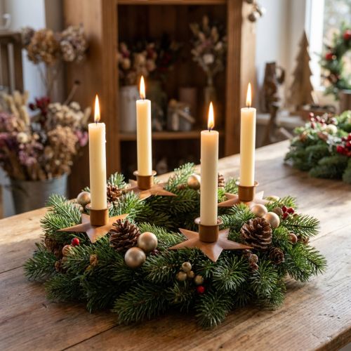 Gyertyatartó gyertyák Adventi csillag barna Ø9,5cm 4db | Floristik24.hu