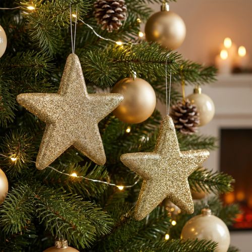 Karácsonyi dekoráció csillag medál arany glitter 18,5cm 4db | Floristik24.hu