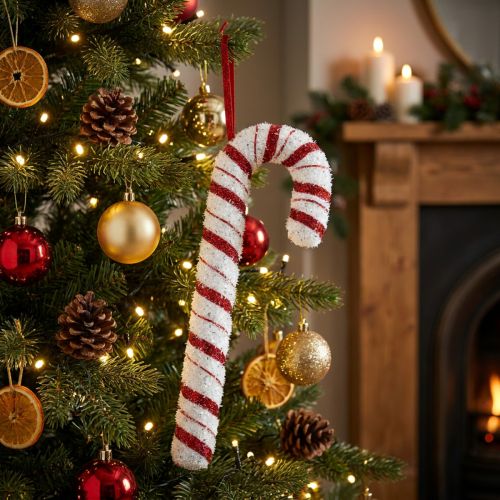 Deco Candy Cane karácsonyi piros fehér csíkos H34cm | Floristik24.hu
